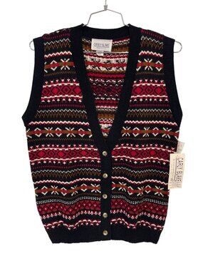 Vintage 90s Carly Blake Sweater Vest Large Fair Isle Button Front Deadstock NEW